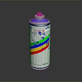 Colorful Household Spray Can With Blue Cap And Rainbow Stripes Design