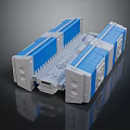 Blue And White Modular Spacecraft Model With Detailed Structural Design