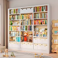 Modern Large Capacity White Bookcase Full Of Various Books And Cute Decorative Storage Boxes
