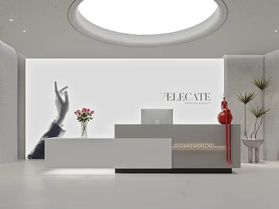 Telecate Clothing Store Modern Interior With Round Skylight White Walls Reception Desk Flower Vase And Plants 3d model