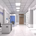 Standardized Fair Civilized Service Office Interior With Workstations Filing Cabinets And Blue Curtains