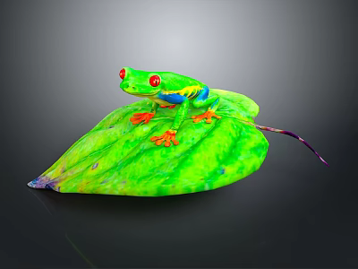 Vibrant Green Reptile Lizard With Red Eyes Perched On Fresh Green Leaf In Natural Habitat 3d model