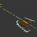 Decorative Battle Weapon With Serrated Axe Blade Red Yellow Accents And Spear Tip