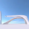 Modern Curved White Entrance Gate With Tall Tower And Blue Sky