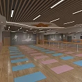 Spacious Fitness Studio Interior With Colorful Yoga Mats Wooden Floor And Exercise Barre