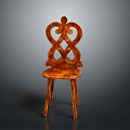 Decorative Wooden Chair With Carved Curved Backrest And Orange Red Finish