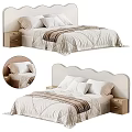 Modern Double Bed With Scalloped Headboard Soft Bedding And Wooden Nightstand