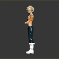 Anime Style Male Character With Spiky Blonde Hair Orange Arm Guards And White Boots