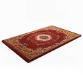 Square Rug with red beige background and intricate central circular floral pattern 3d model