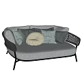 Outdoor Sofa With Rattan Armrests Metal Frame Gray Cushions And Decorative Pillows