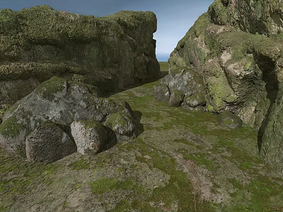 Natural Rocky Landscape With Green Moss Covered Stones And Scenic Terrain 3d model