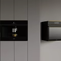 Modern Kitchen Interior Featuring Coffee Machine And Oven In Gray Cabinets 3d model