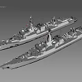 Two Modern Warships Detailed 3D Models With Weapon Systems And Antennas