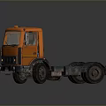 Orange Truck Chassis With Cab And Large Wheels On Dark Background
