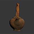 Handcrafted Teapot With Orange Woven Handle And Textured Brown Body