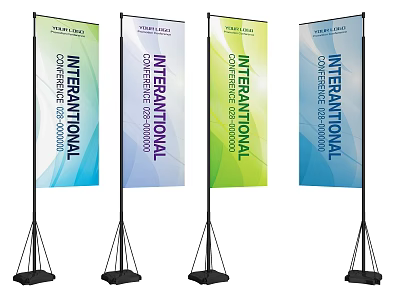 Colorful International Conference Flags 2023 With 100000+ Attendees And Stand Base 3d model