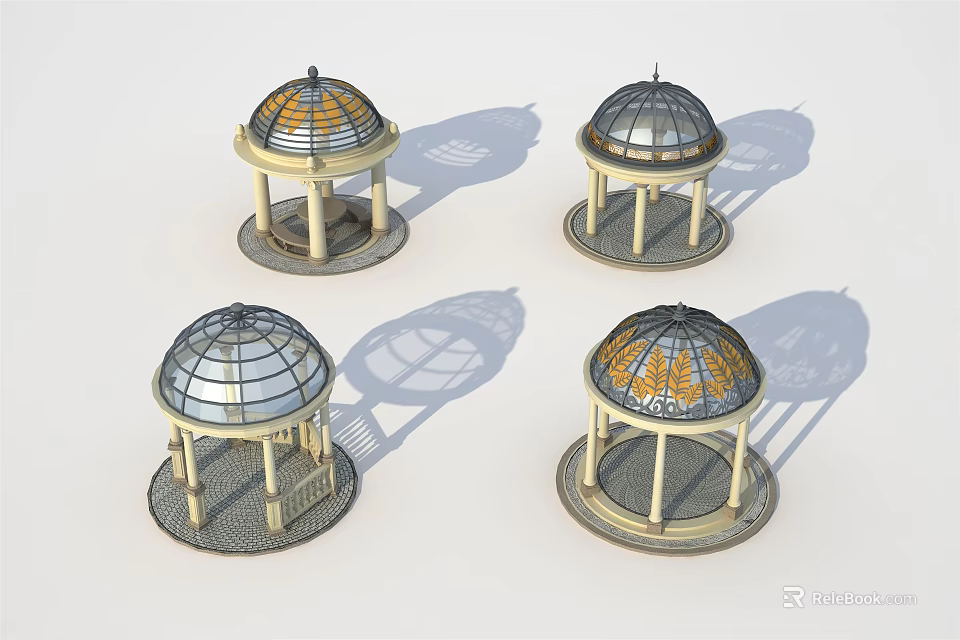 Detailed Dome Structure Models With Columns Stained Glass And Round Bases 3d model 