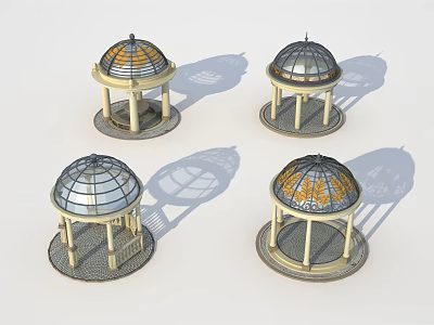 Detailed Dome Structure Models With Columns Stained Glass And Round Bases 3d model