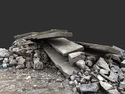 Wood And Stone Materials In Construction Debris Pile With Concrete Slabs 3d model