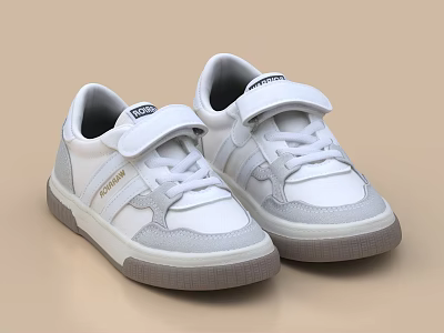 White And Gray Kids Sneakers With Velcro And Laces 3d model
