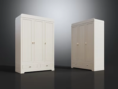 White Wardrobes With Multiple Doors And Bottom Drawers Featuring Gold Handles Design 3d model