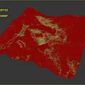 Detailed 3D Terrain Model with Rolling Mountain Ranges Green Vegetation and Yellow Valleys