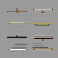 Multiple Modern Slim Rectangular Wall Lamps with Black Gold Frames Mounted on Gray Wall