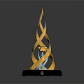 Golden Spiral Trophy With Elegant Design And Dark Base Featuring Blue Accent 3d model