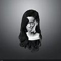Realistic Human Head Model Showcasing Long Black Curly Hair And Natural Facial Features 3d model