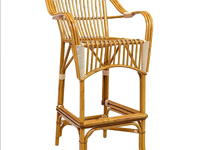 Rattan Bar Stool with Woven Design and Armrests for Home Kitchen or Patio Decor 3d model
