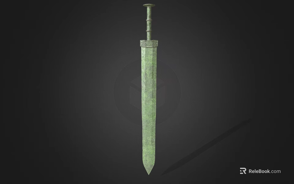Ancient Bronze Sword With Long Sharp Blade And Ornate Hilt Green Patina Historical Weapon 3d model 
