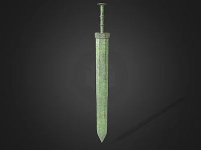 Ancient Bronze Sword With Long Sharp Blade And Ornate Hilt Green Patina Historical Weapon 3d model