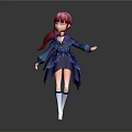 3D Character With Long Pink Hair And Sparkling Blue Dress Standing Pose