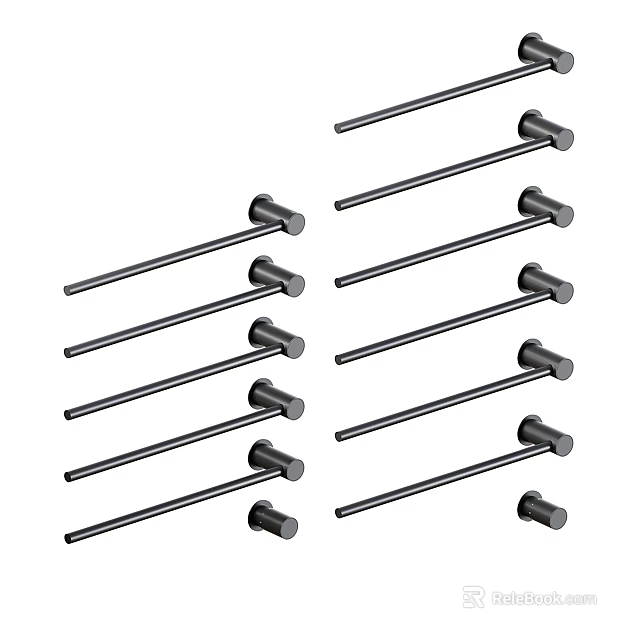 Black Metal Rod and Connector Components for Bathroom Cabinet Rack Assembly Set 3d model 