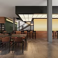 Modern Clubhouse Interior With Black Wall Shelves Decorative Items Dark Flooring Sofa And Round Lamp