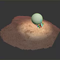Game Movie Character With White Sphere Body Blue Screen Panel And Small Robot Structure On Sandy Rough Surface