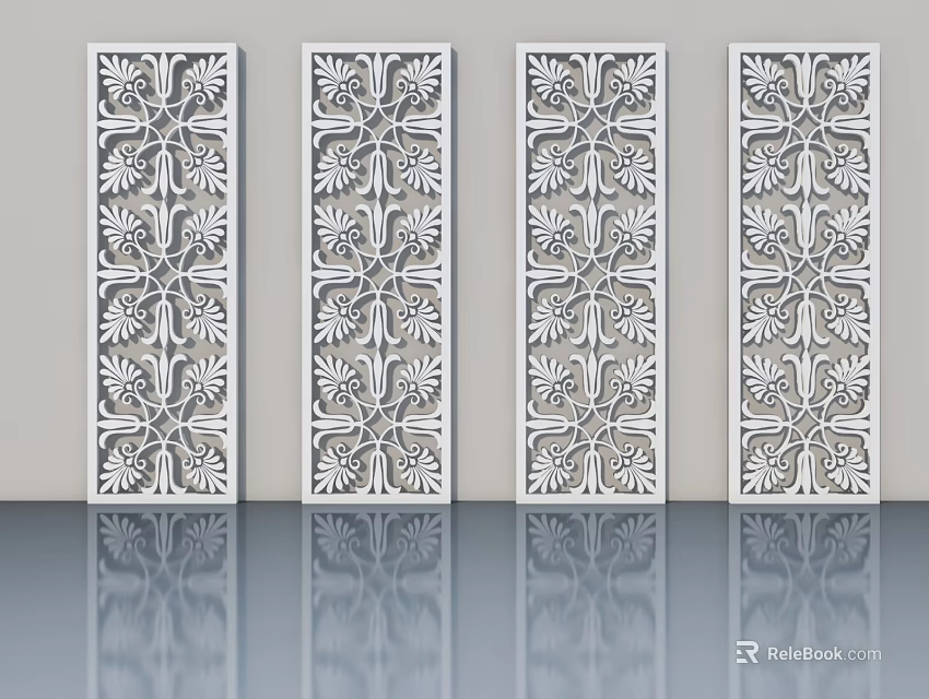 Modern Kitchen Interior With White Carved Screens And Essential Appliances 3d model 