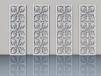 Modern Kitchen Interior With White Carved Screens And Essential Appliances 3d model