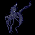 Mythical Flying Creature with Blue and Brown Wings Spiked Tail and Claws on Dark Background