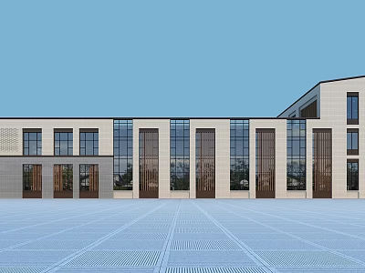 Modern School Building With Large Glass Windows Light-colored Facade And Spacious Front Plaza 3d model