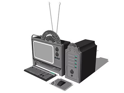 Vintage Desktop Computer Setup With Monitor Tower Case Keyboard And Mouse 3d model