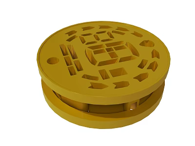 Yellow Double Layered Circular Decorative Object With Intricate Hollow Patterns 3d model