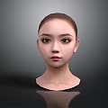 Realistic Woman Head With Short Hair Front View In Gray Background And Reflection