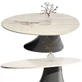 Round Two Tiered Dining Table with Light Colored Top Black Base Decorative Vase and Twigs 3d model