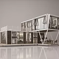 Modern Modular Container Building With Large Windows Balcony And Outdoor Seating 3d model
