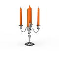 Antique Silver Candelabra With Orange Candles And Classical Multiple Branches Design