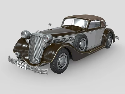 Functional Vintage Convertible Car Featuring Dark Brown Silver Body Classic Design Round Headlights And Wheels 3d model