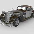 Functional Vintage Convertible Car Featuring Dark Brown Silver Body Classic Design Round Headlights And Wheels