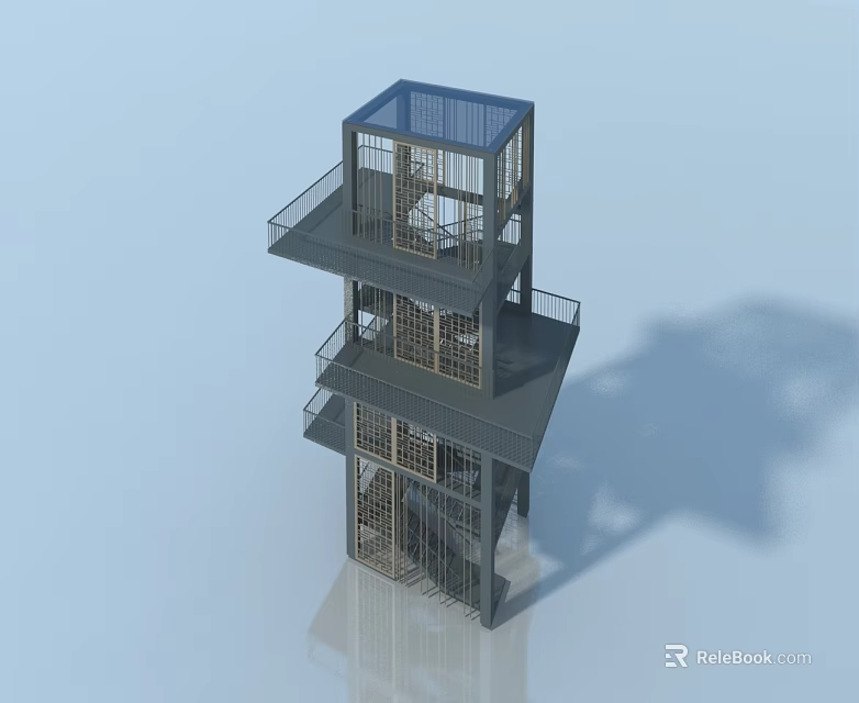 Modern Multi Level Swing Door Structure With Industrial Metal Building Design 3d model 