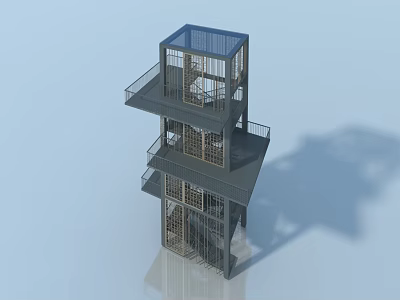 Modern Multi Level Swing Door Structure With Industrial Metal Building Design 3d model